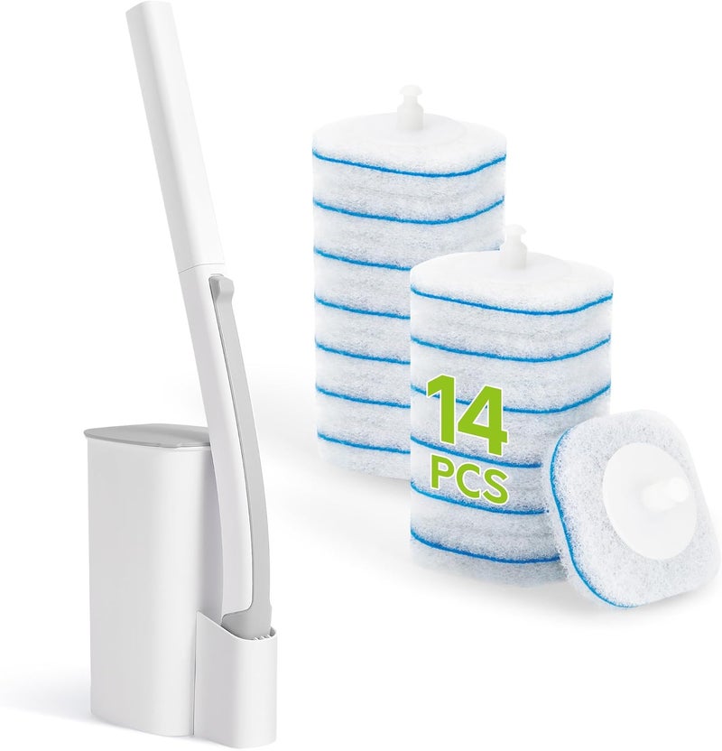 IVYROLL Toilet Bowl Cleaner Wand with 14 Refills, Disposable Toilet Brush Set with Holder, Cleaning System Starter Wand Kit, Bathroom Cleaning Set - Image 1